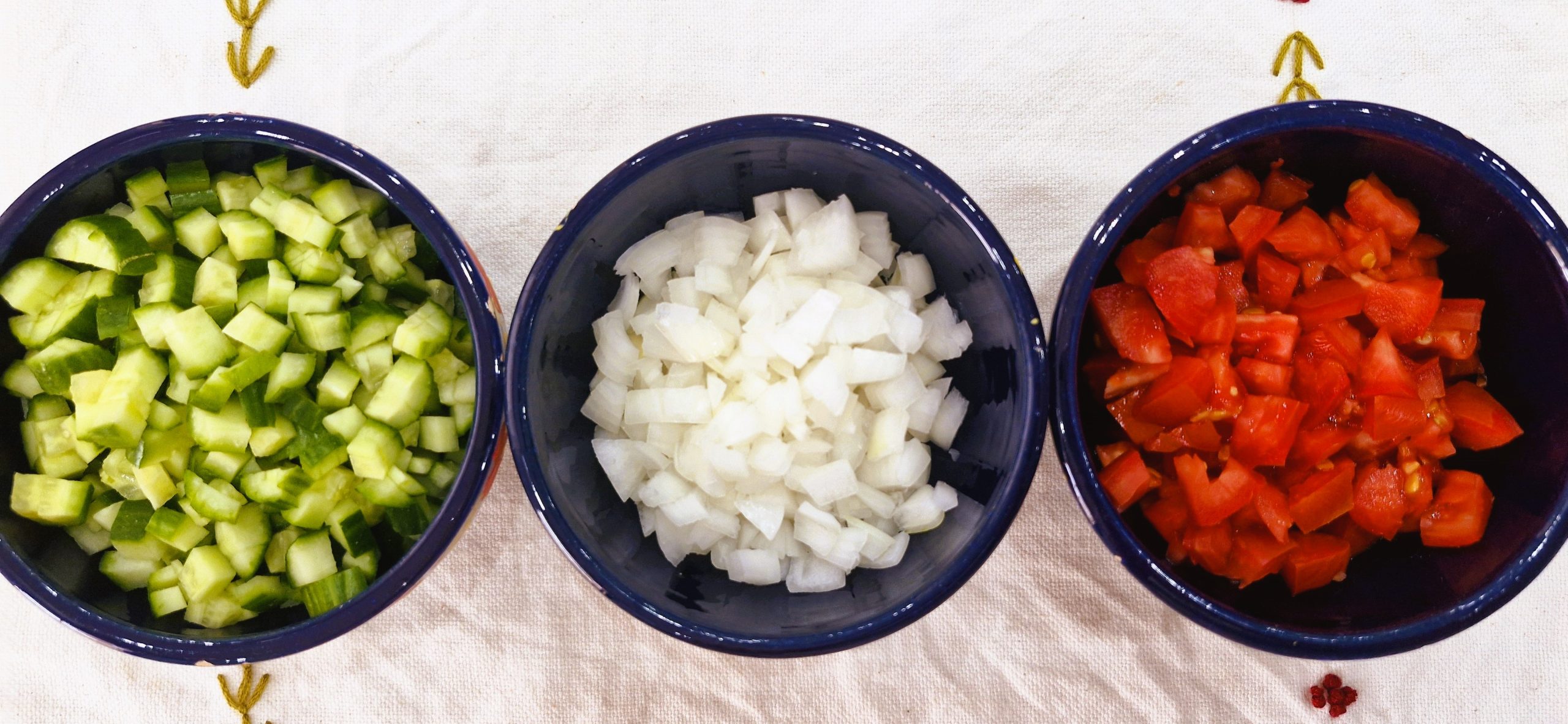 Chopped Cucumber, Onion, and Tomatoes Chopped cucumber, onion, and tomatoes for Shirazi Salad