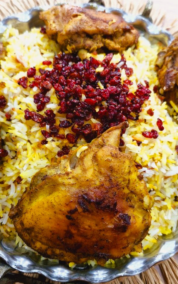 Zereshk Polo Ba Morgh – Persian Barberry Rice with Chicken Persian barberry rice with chicken and saffron rice